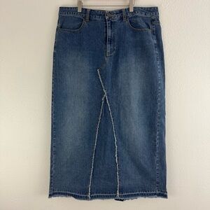 VENEZIA JEANS Vintage 90s Dark Wash Denim Plus Size Raw Edge Summer Maxi Skirt